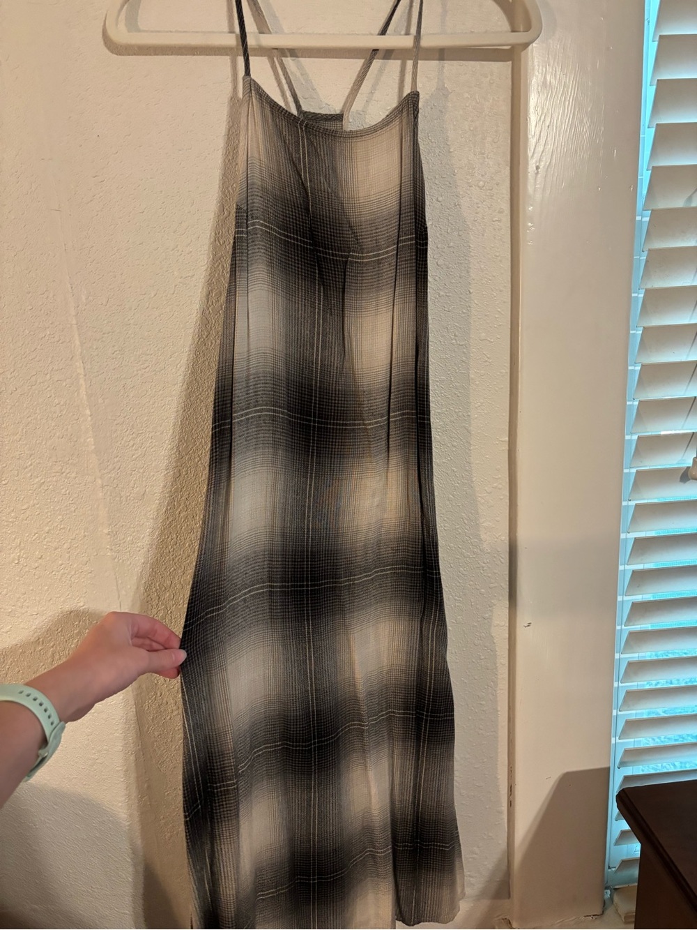 Women's Black and White Plaid Slip Like Dress